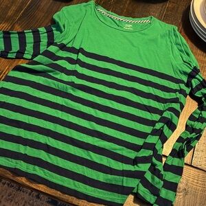 crown & ivy Green and Black Striped Long Sleeve Tee